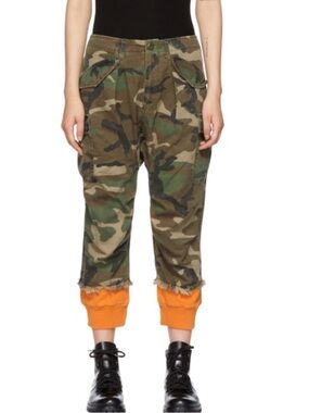 R13 Women’s Dropped Crotch Camo Fatigue Orange Sweatpant Hem Distressed Cargo 29